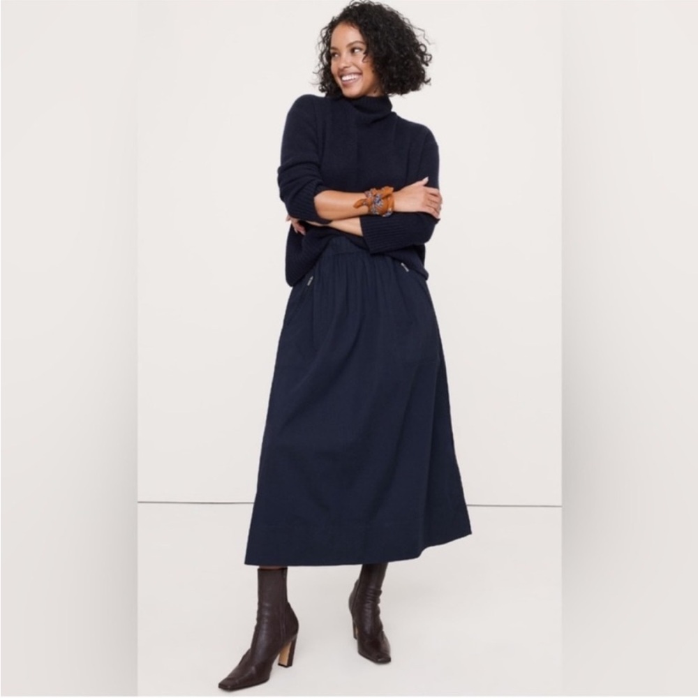 NEW! BANANA REPUBLIC BLUE STRETCH-COTTON UTILITY MIDI SKIRT 🖊️